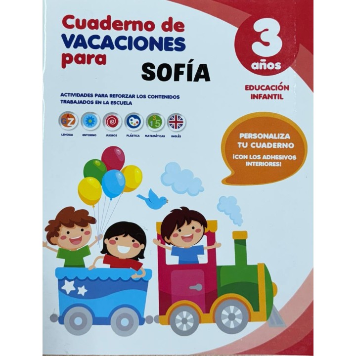CUADERNO DE VACACIONES PARA MARÍA 3 AÑOS. PERSONALIZA TU CUADERNO ¡CON LOS ADHESIVOS INTERIORES!.